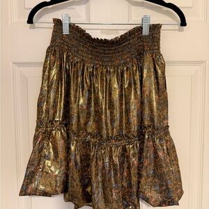 Free People Metallic Gold and Brown A-Line Skirt